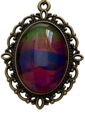 Svetlana Yeung Hand Crafted Neon Green Blue Purple Fluid Art Pendant Necklace